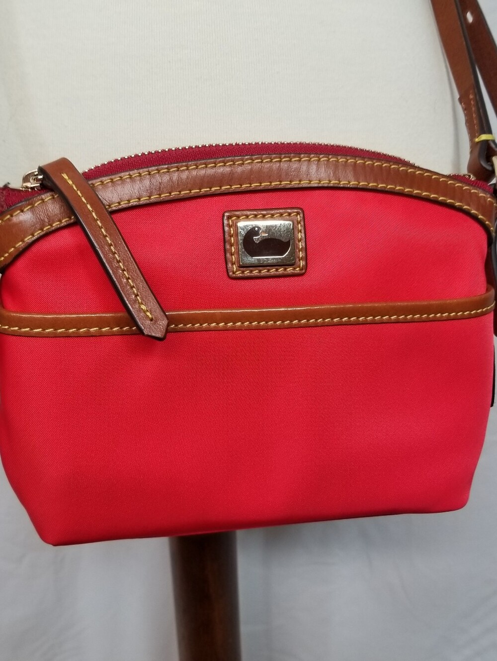 Dooney & Bourke Red Crossbody Bag with Brown Trim
